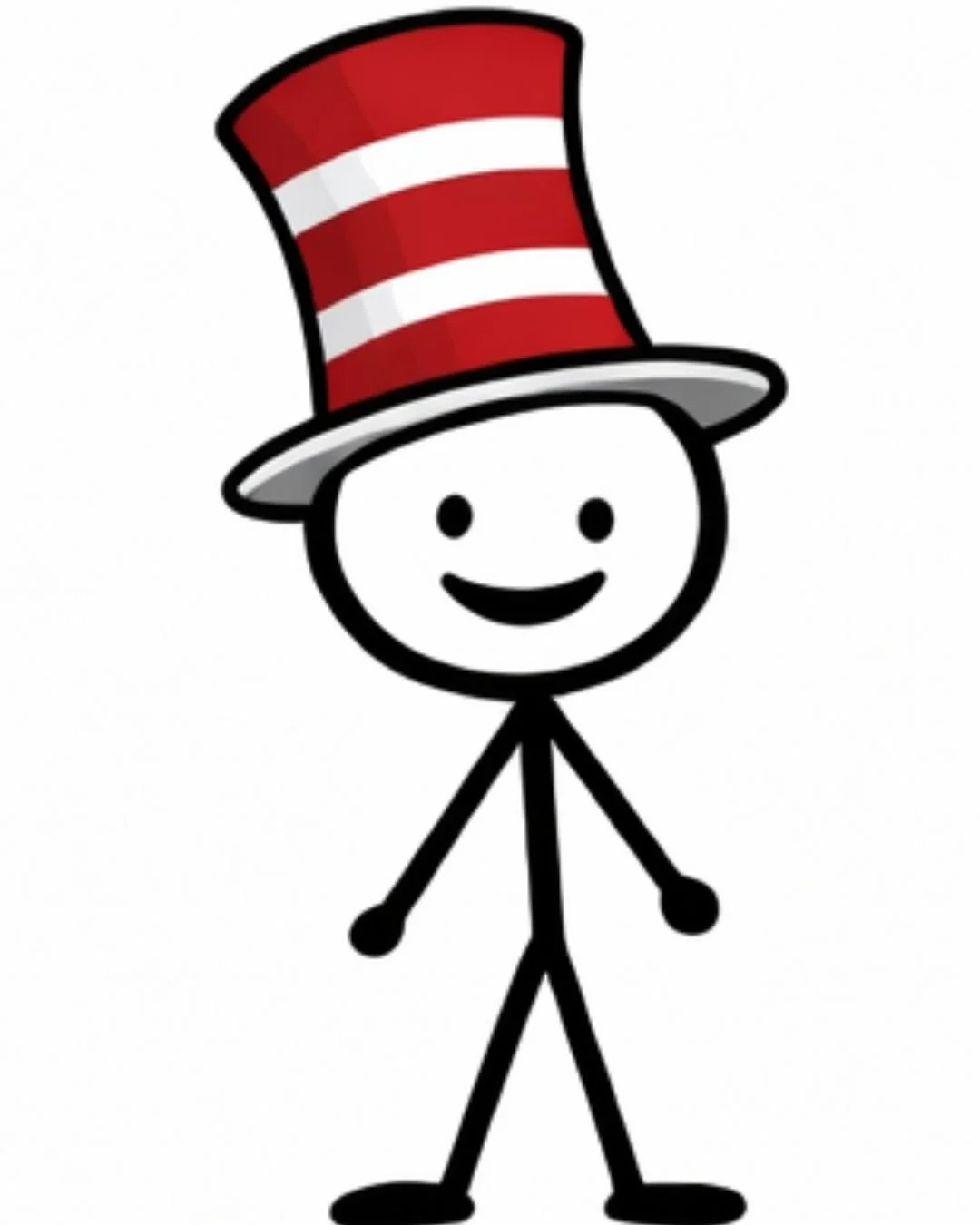 Stick figure with a red and white striped tall hat, happy expression.