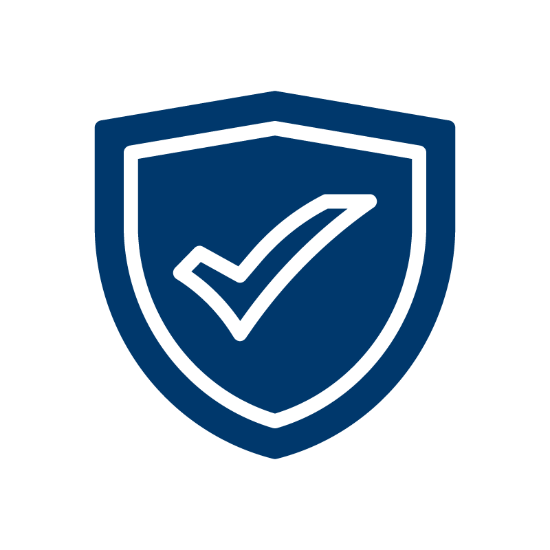 Blue shield icon with a checkmark inside, symbolizing security or protection.