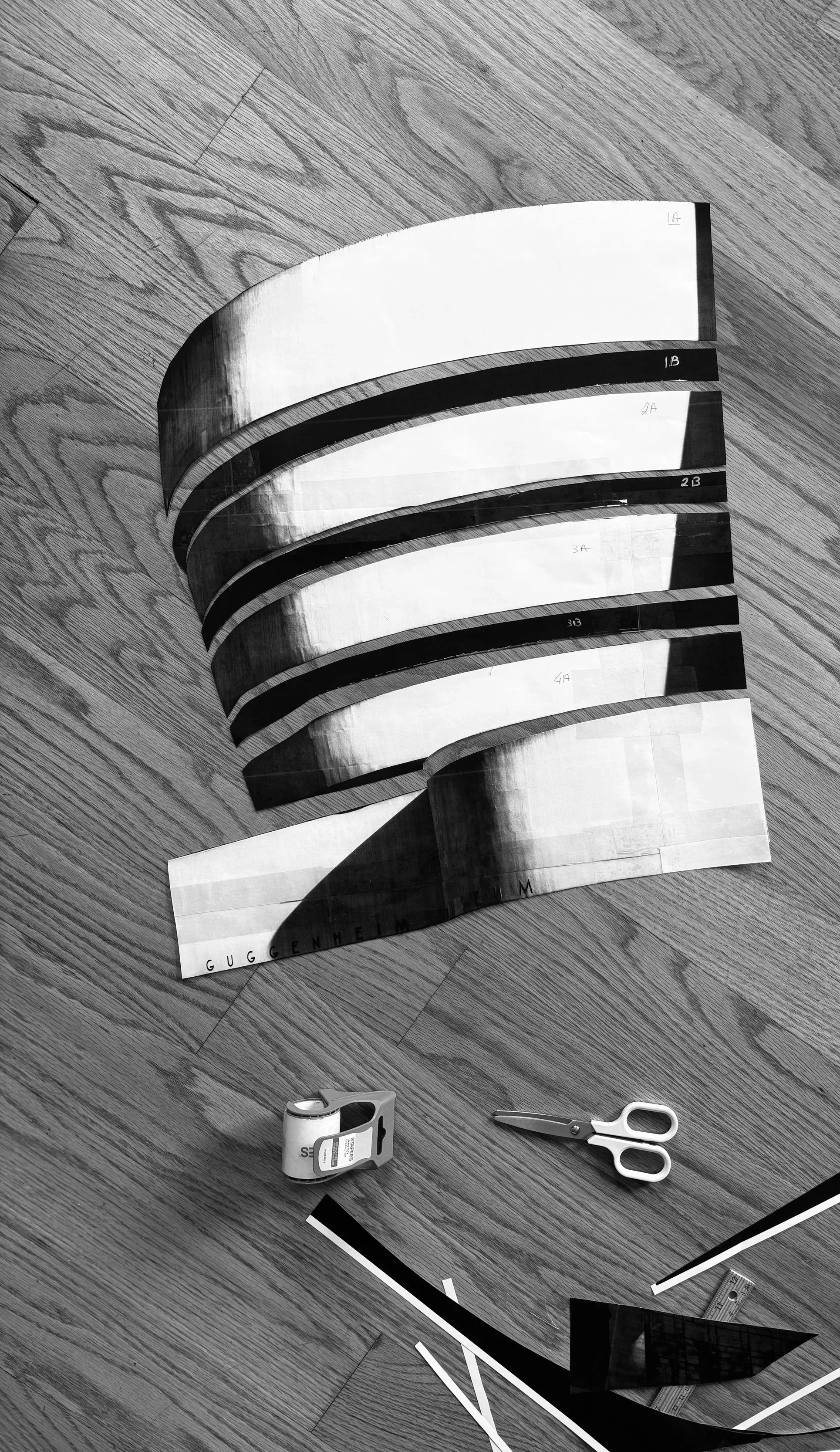 Large-scale paper print of the photograph used to develop the initial pattern for the garment