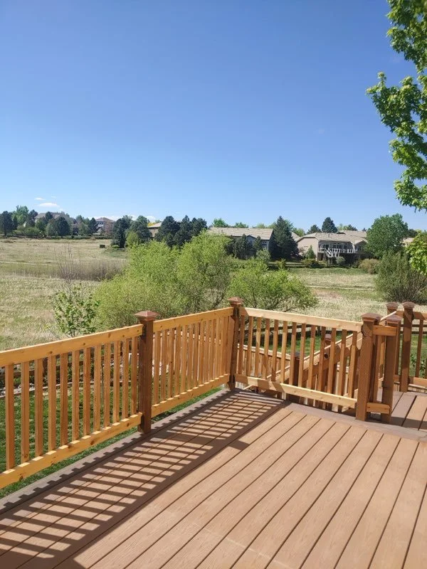 Trex decking, wood railing, Highlands Ranch Colorado