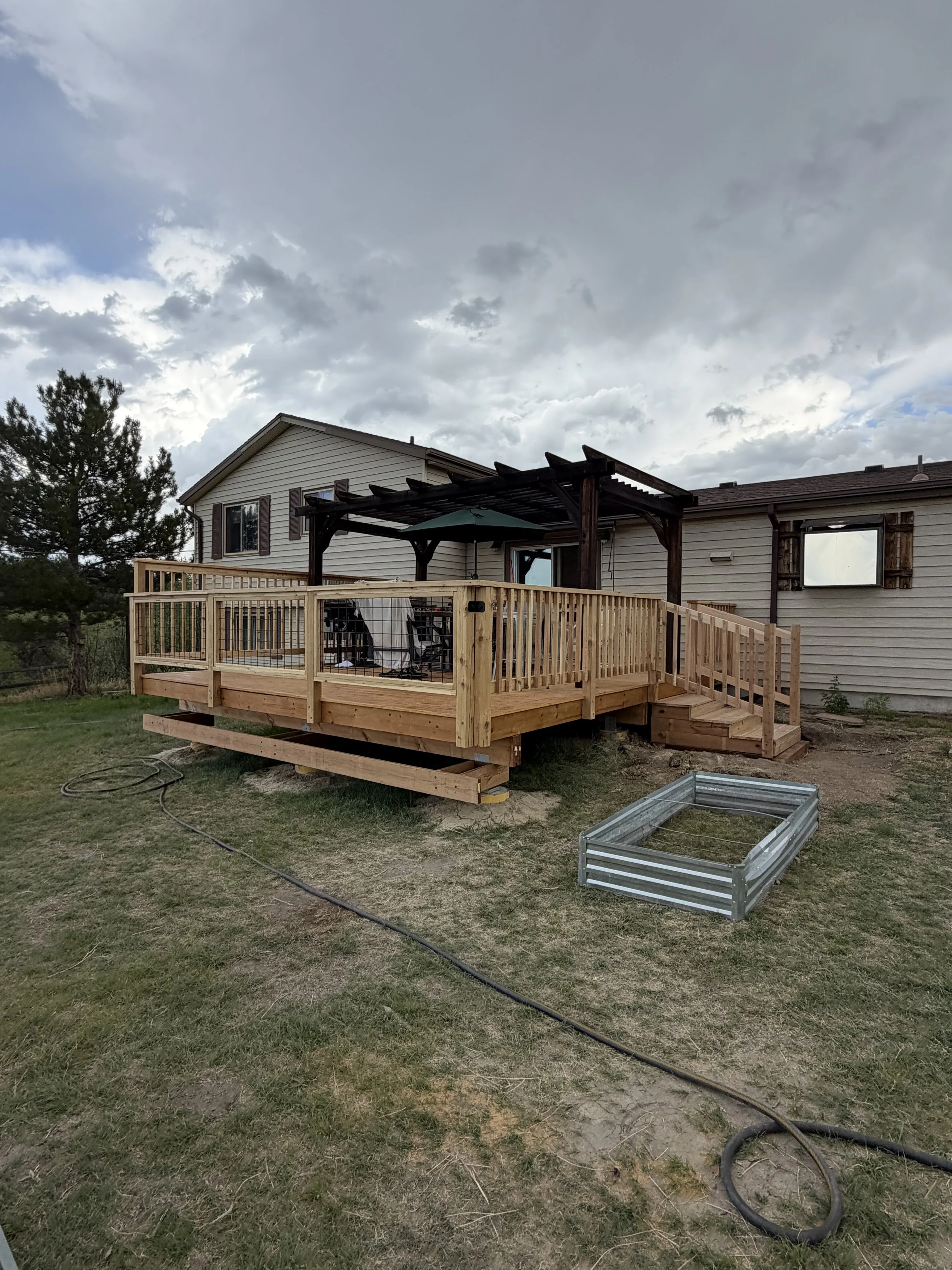 Cedar decking, Wild Hog panels, pergola, Parker CO