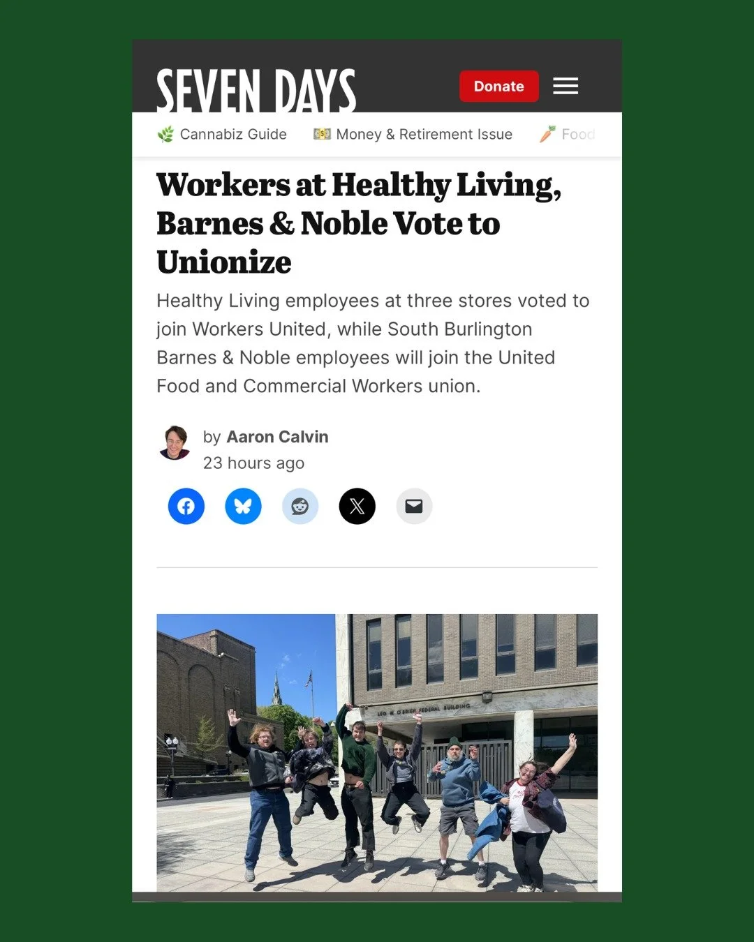 Thank you for covering our union election results @sevendaysvt and congratulations to the Barnes &amp; Nobles workers for winning their union election, too! 🍋 🍋 🍋