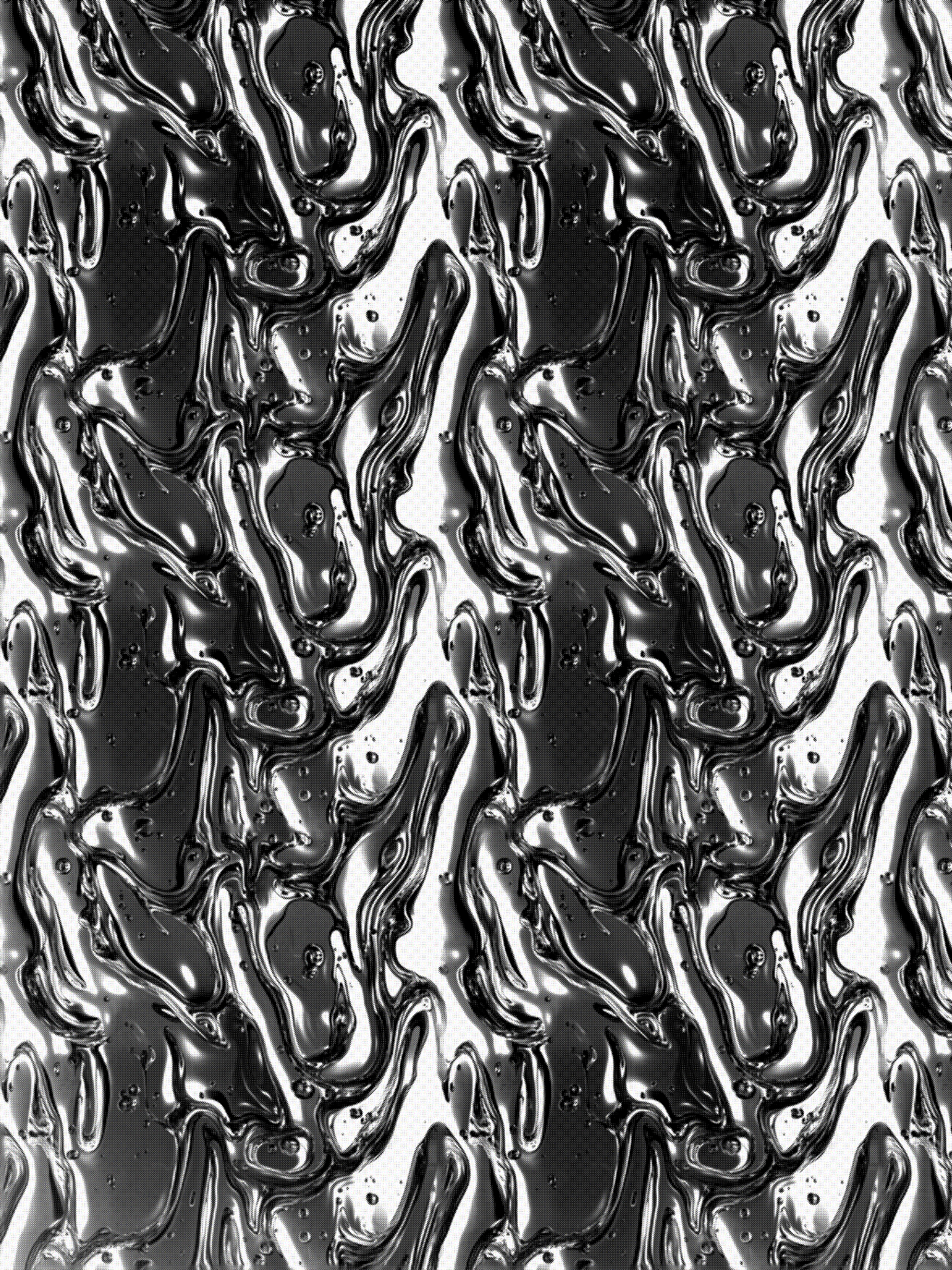 Black and white abstract pattern resembling swirling liquid or smoke.
