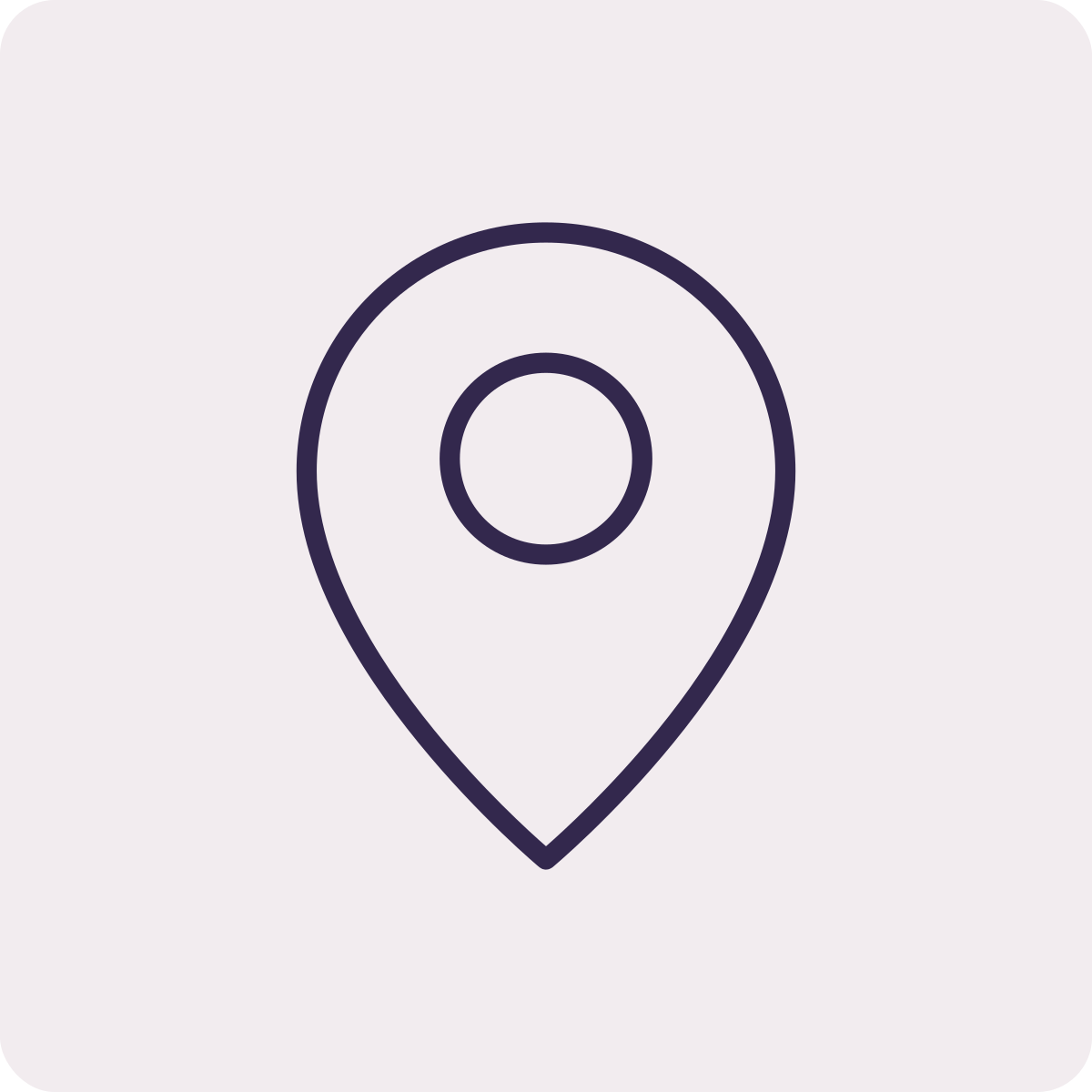 Simple map location pin icon with a circular cutout in the center on a light background.