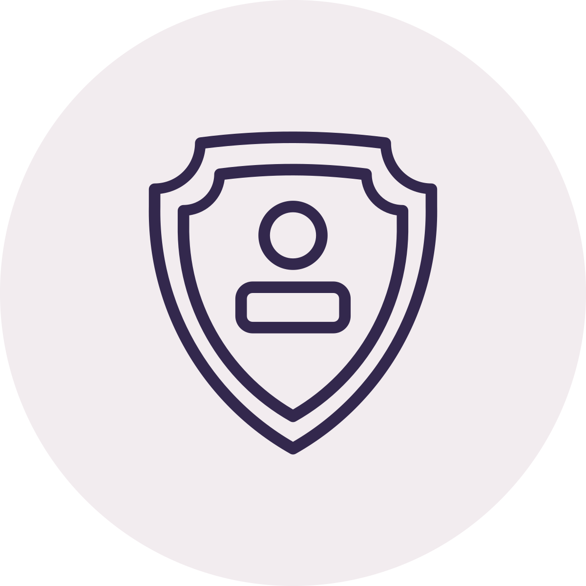 Outline of a shield with a person icon in the center, signifying security or protection.
