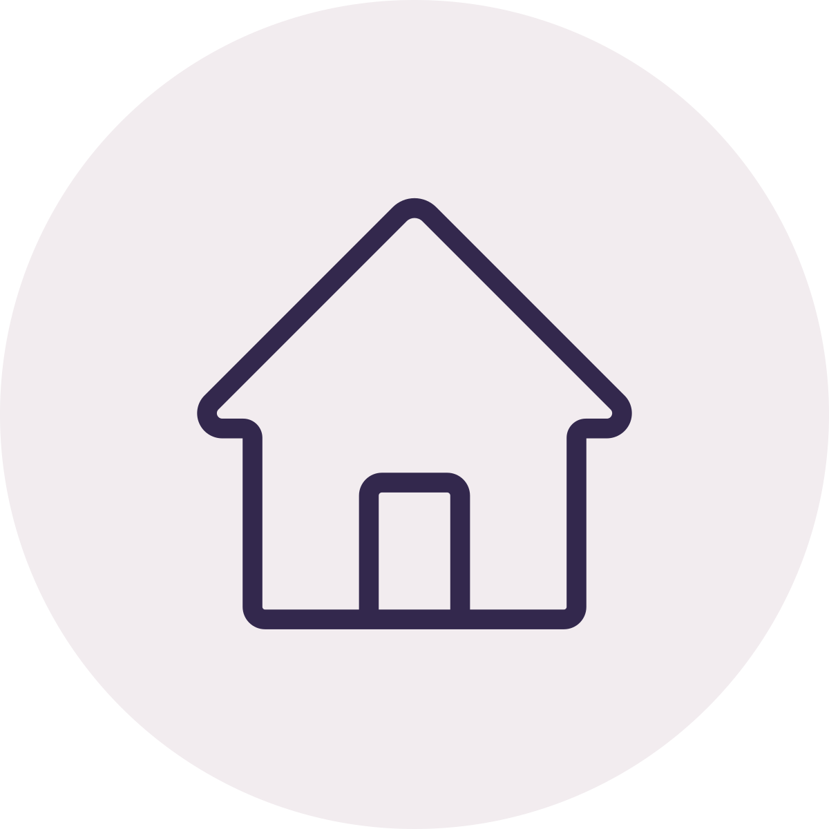 Simple black outline of a house icon on a light gray circular background.