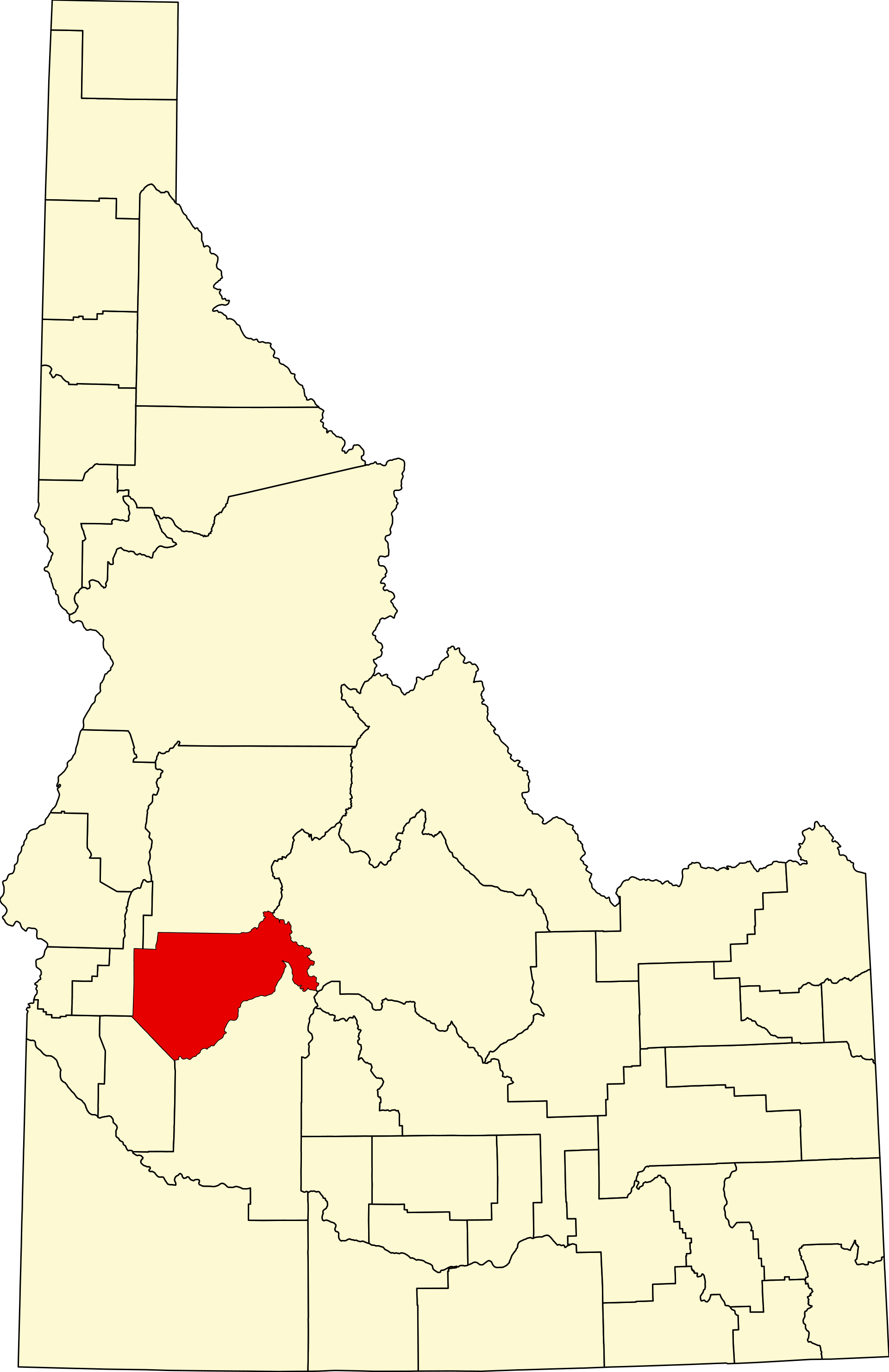 Map of Idaho with the populated city of Boise highlighted in red.