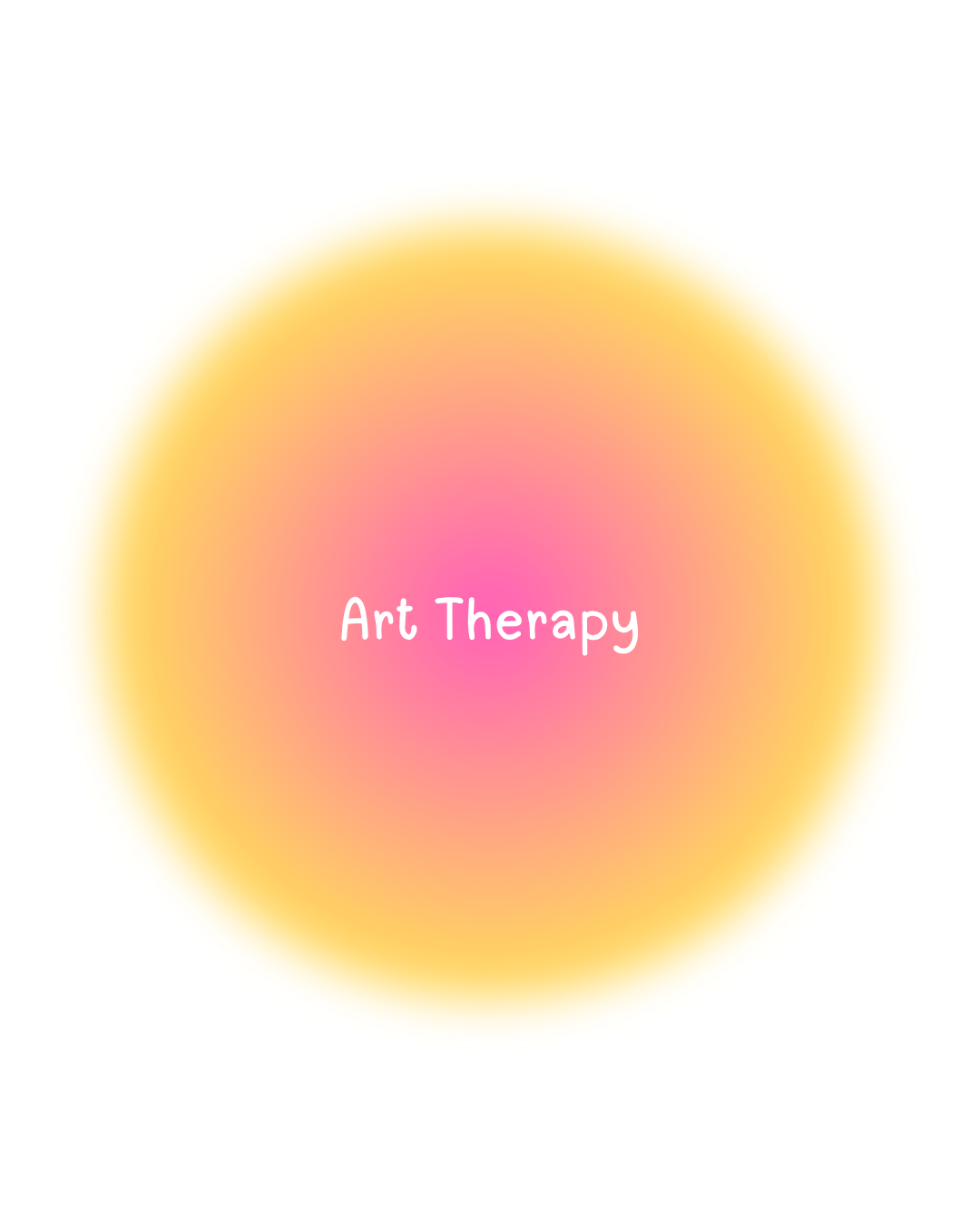 Colorful circle with pink, yellow, and orange gradient background and white text that reads "Art Therapy".