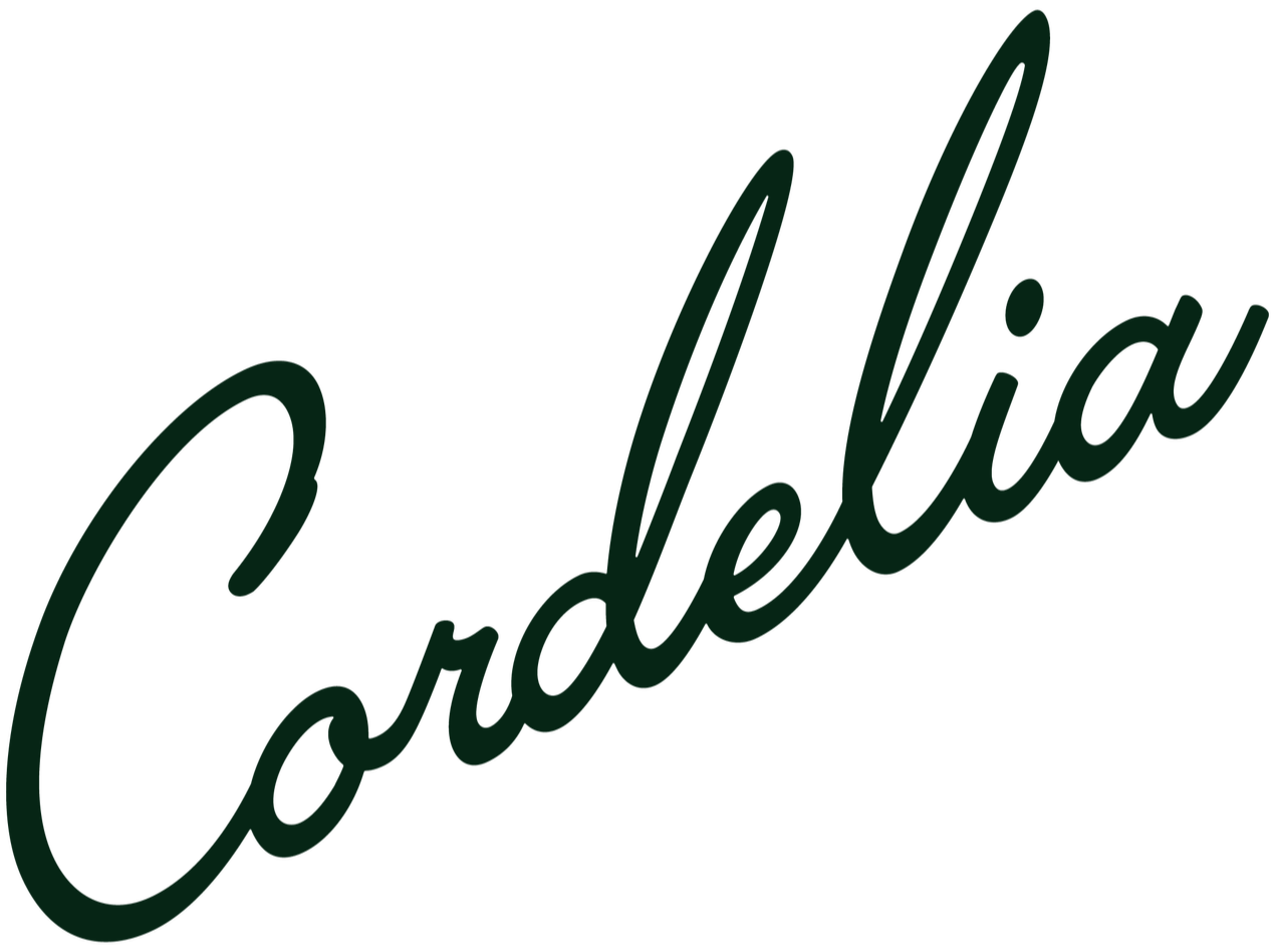 Cordelia logo in cursive green font