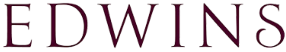 Close-up of the partial text 'EDWINS' in maroon font on a black background.