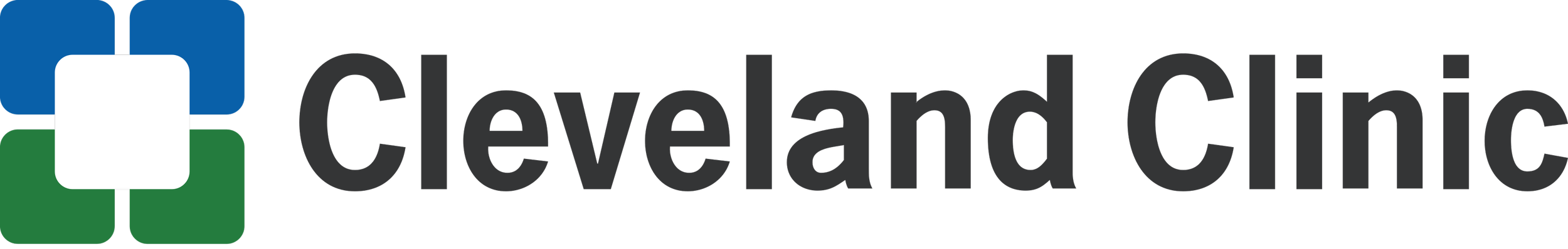Cleveland Clinic logo with a design of four squares in blue, green, and black around a white square