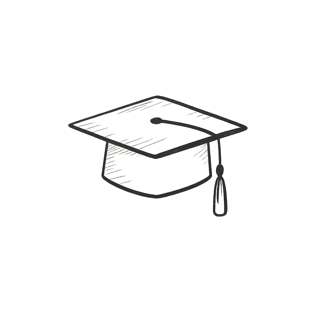 Line drawing of a graduation cap with tassel.