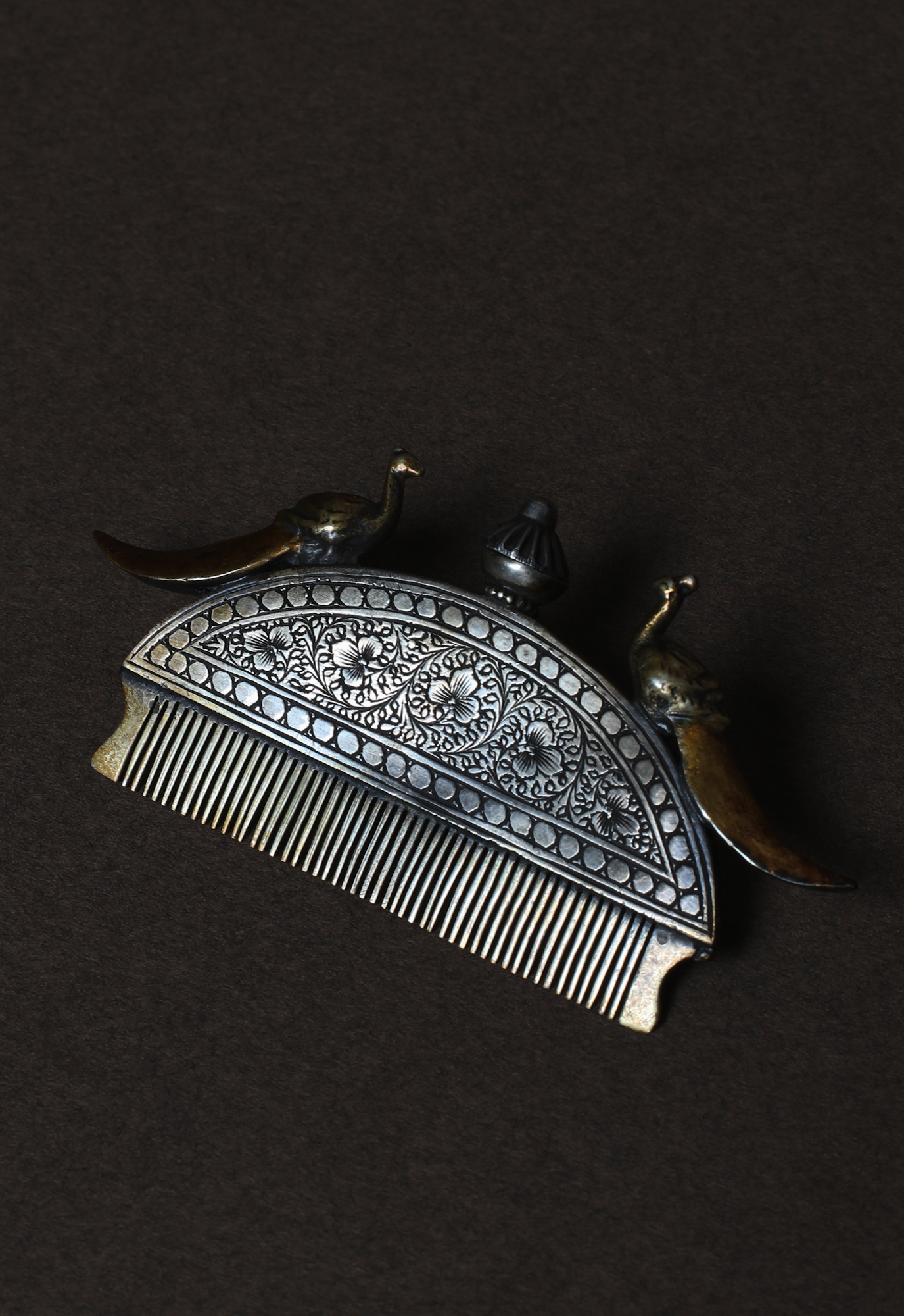 20th-Century Rajasthani Silver Metal Peacock Floral Comb