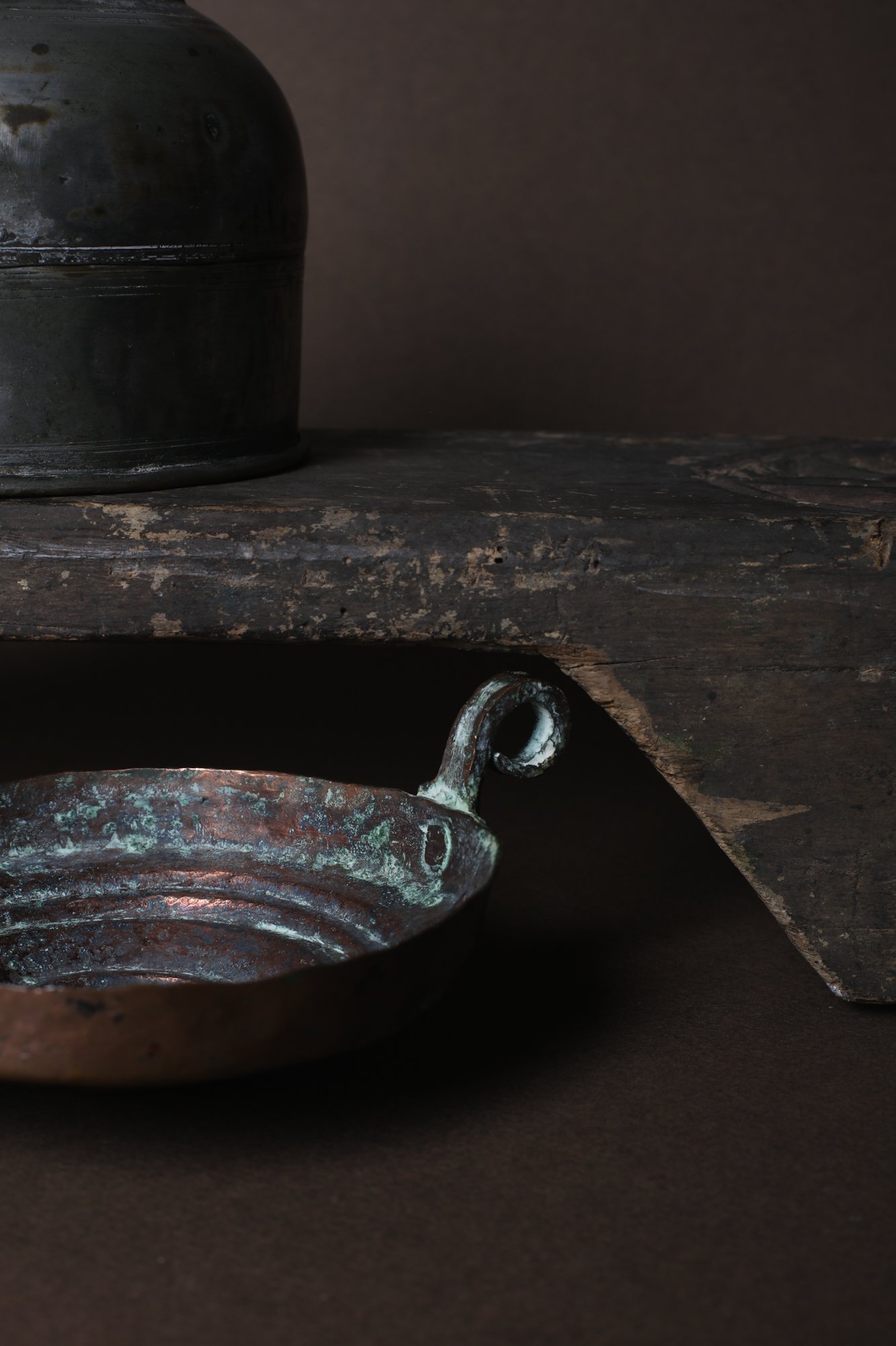 A Red Copper 19th-Century Indian Folk Copper Spice Box with a Spiral Clasp