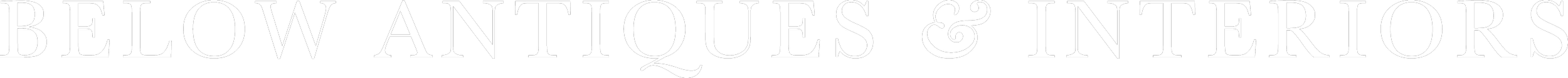 Text reading 'Below Antiques & Interiors' in a decorative font on a black background.