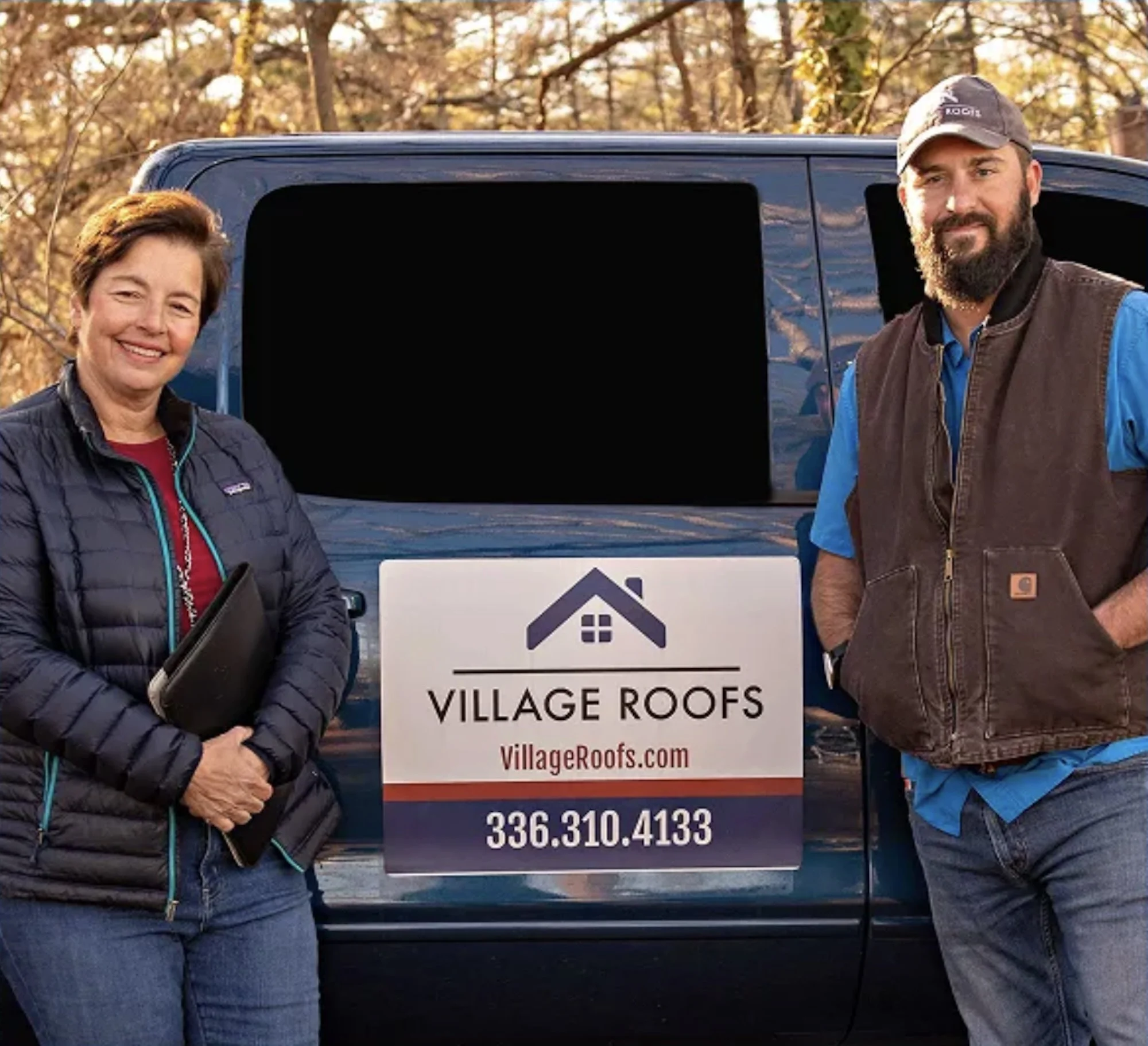 Roofing company owners Village Roofs client of Driscoll Media Group digital marketing agency