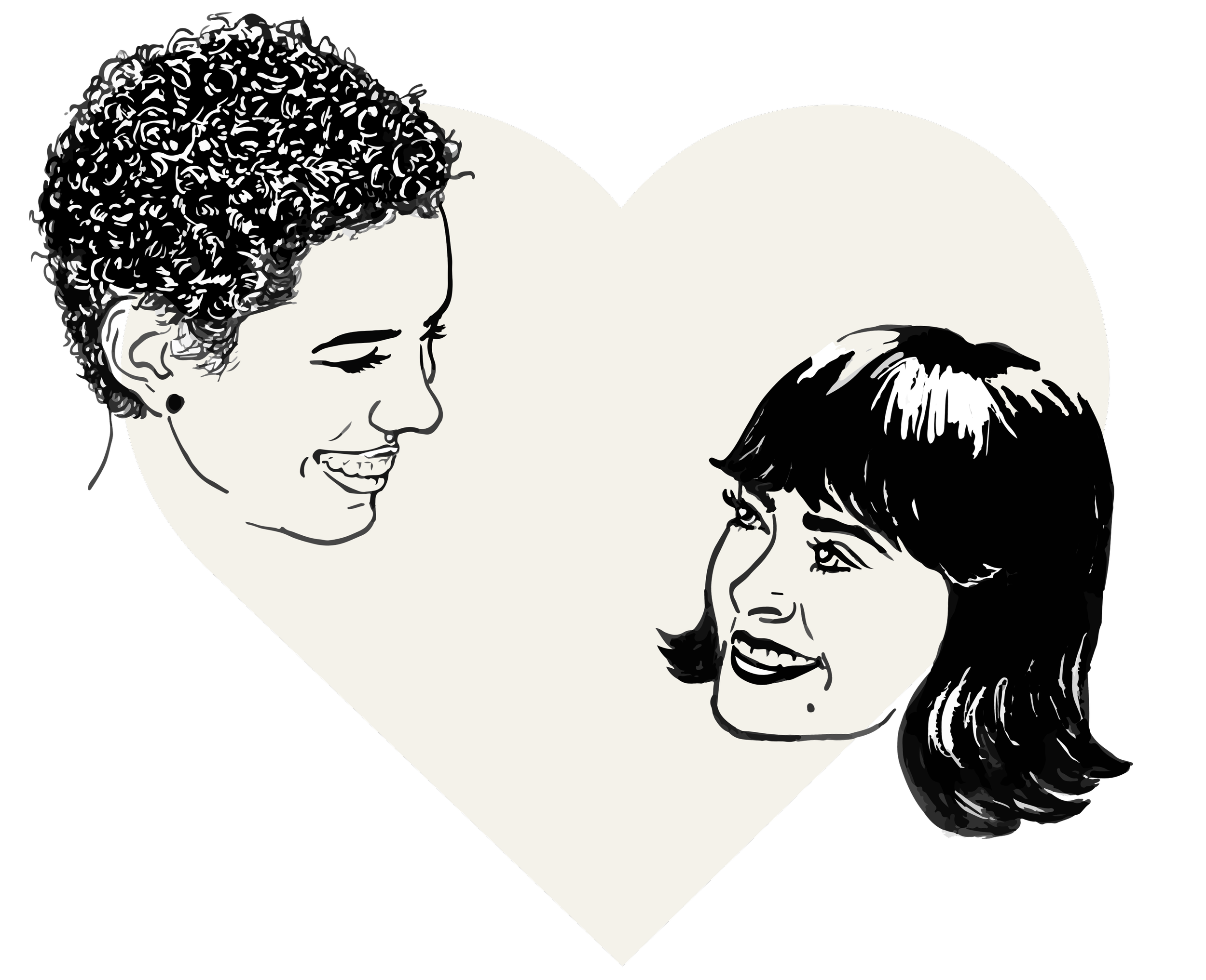 Illustration of Adrienne and Erin smiling at each other in a heart