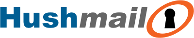 Hushmail logo with blue and gray text and an orange oval