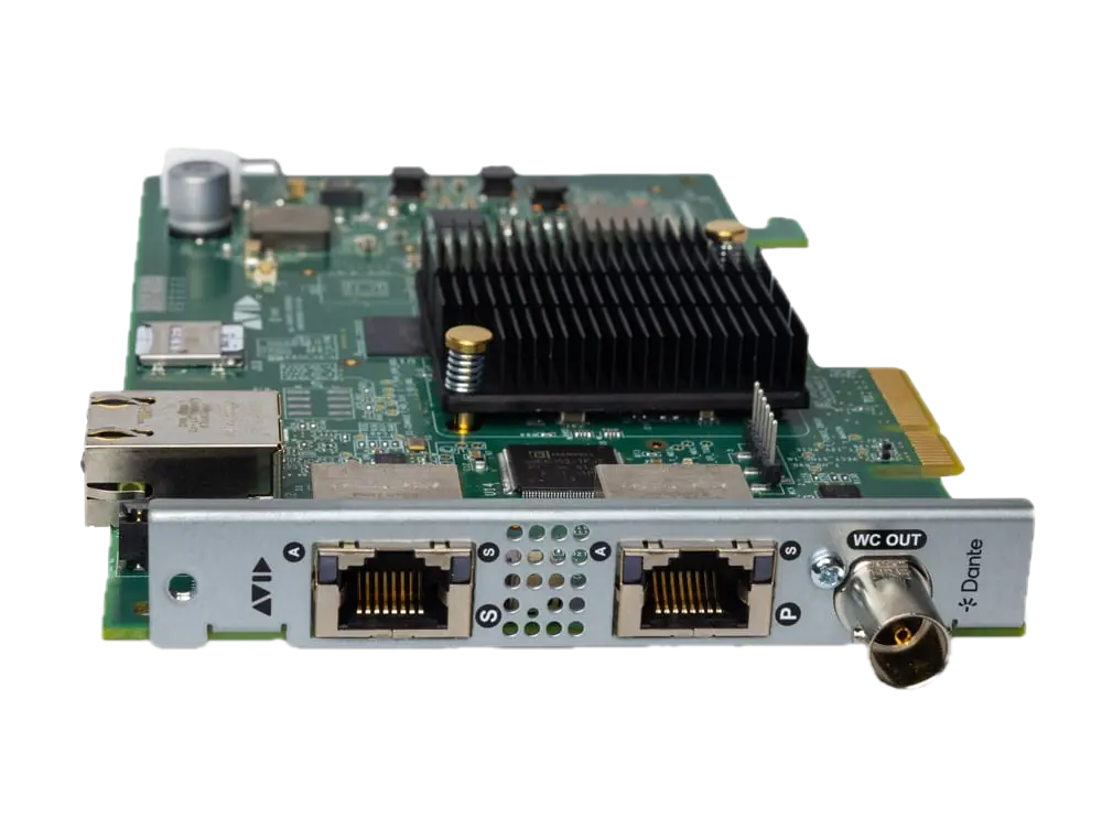 Computer network interface card (NIC) with Ethernet ports and a coaxial port.