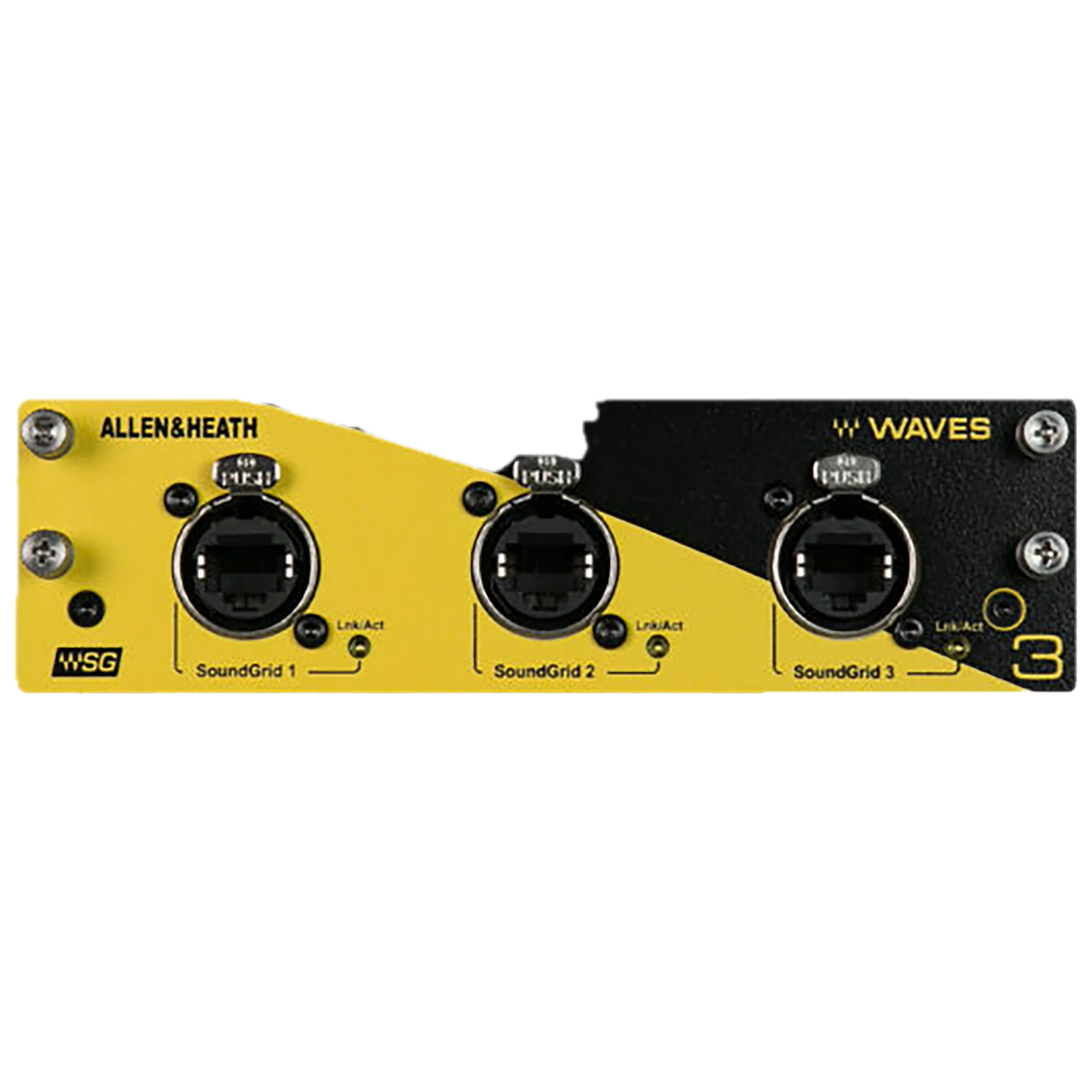 Close-up of a Yamaha PY64-MD audio equipment panel with input and output ports, labeled for connections.