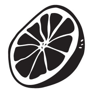 A black and white illustration of a lemon slice.