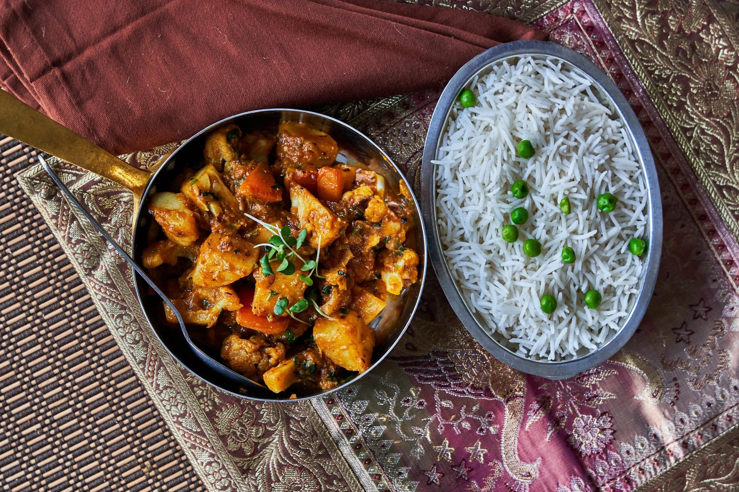 Aloo Gobi Masala with a side of steamed basmati rice