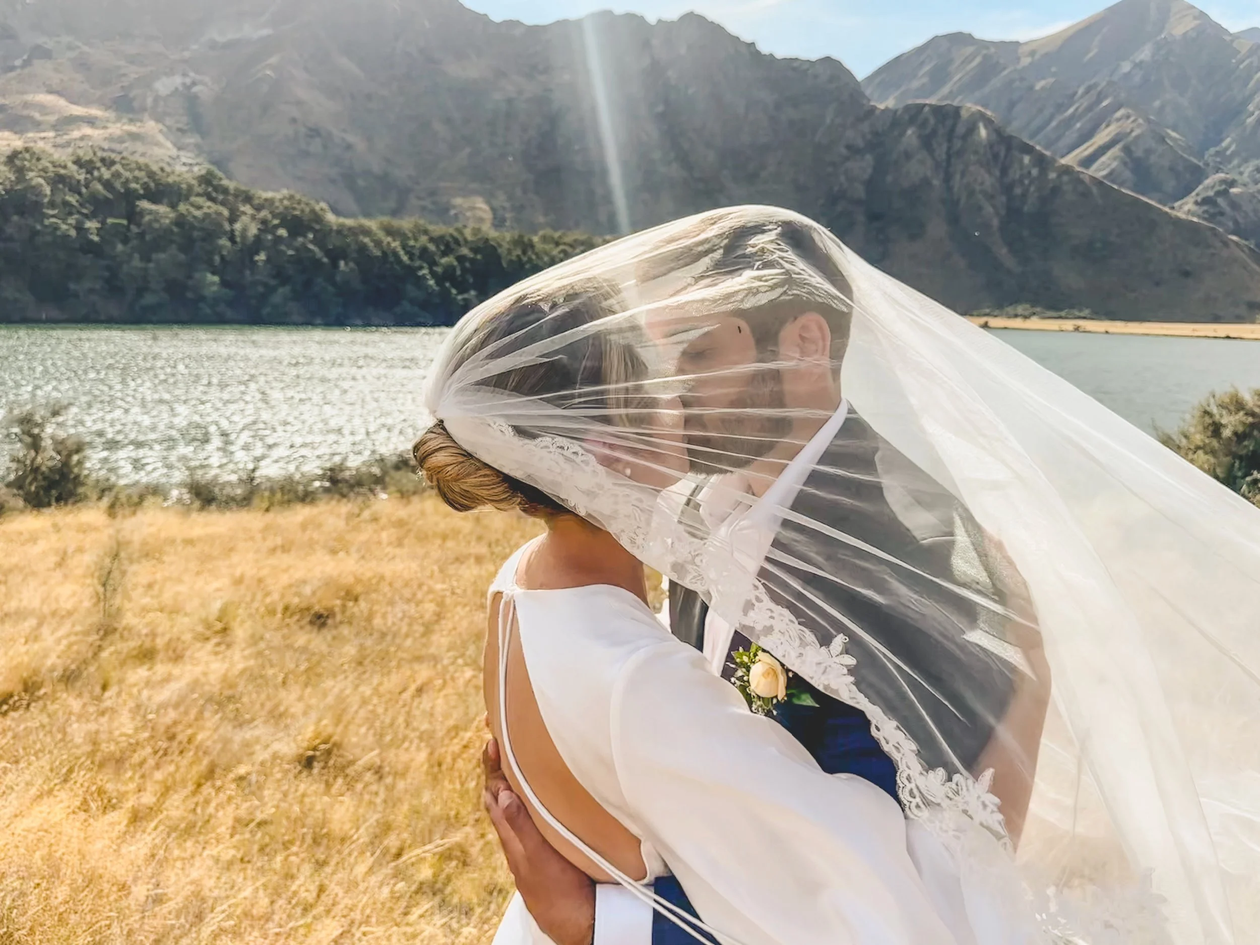 Eloping Couple at mountain lake