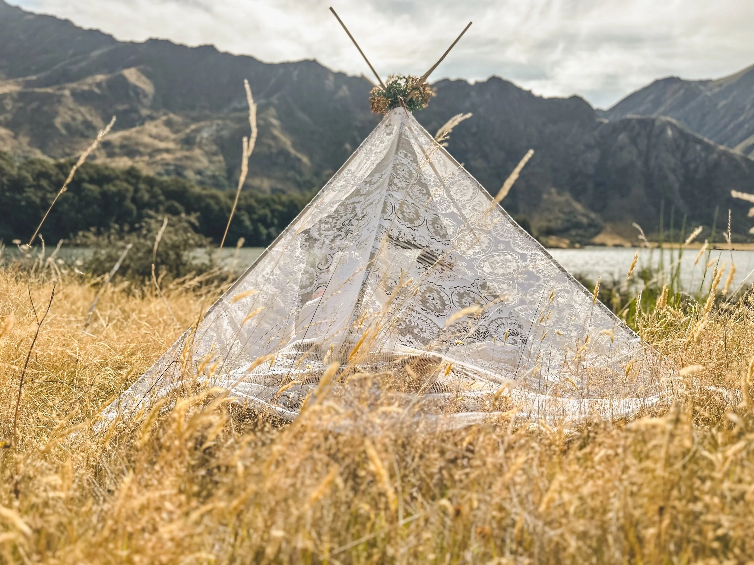 Elopement styling at mountain lake