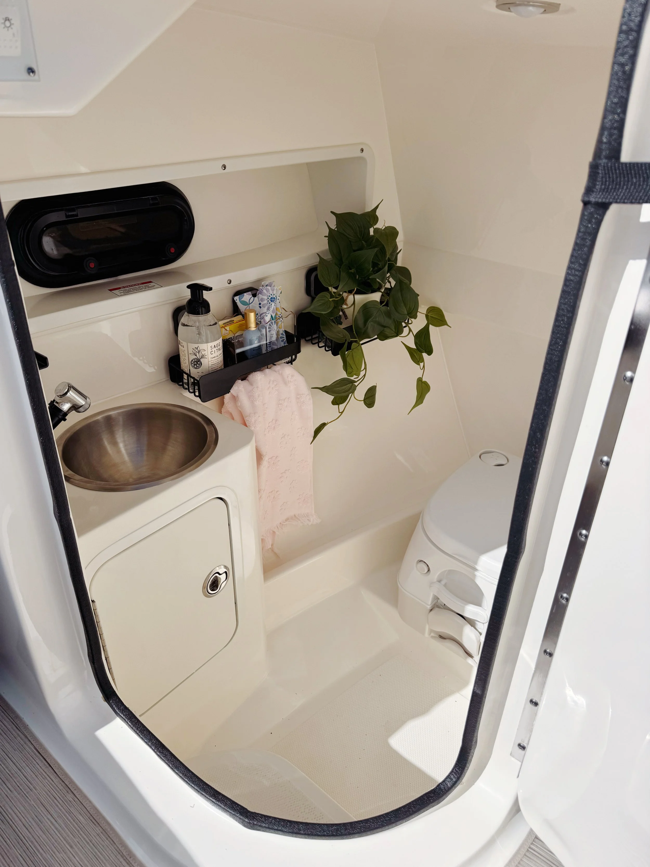 Lake Winnipesaukee bachelorette party boat charter bathroom