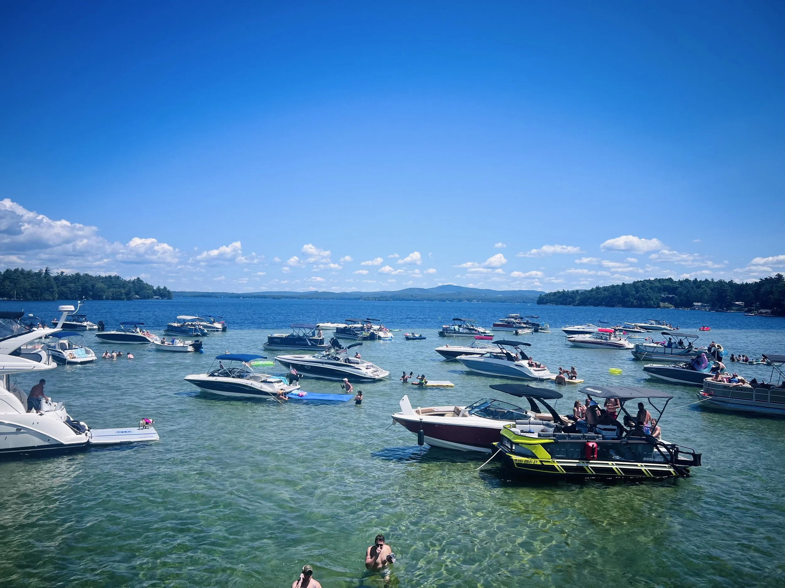 sand bar party on lake winnipesaukee