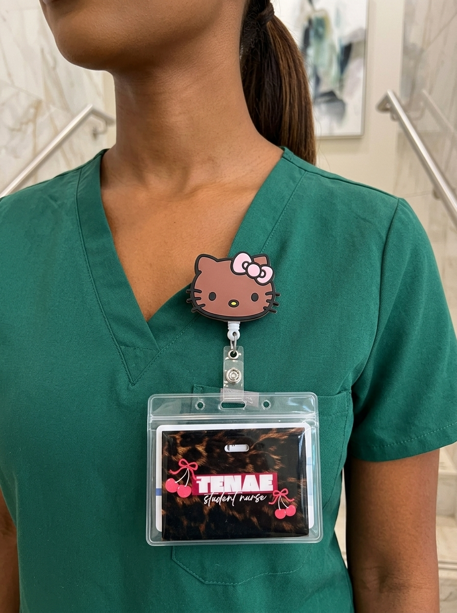 Brown Skin Kitty Badge Reel