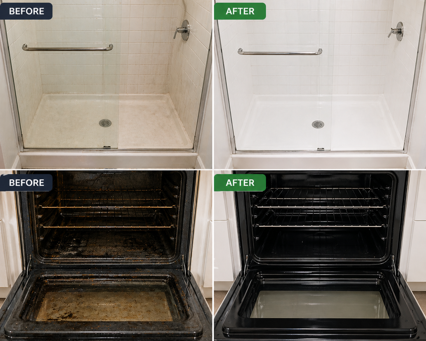 Prestige Cleaning shower and oven before and after deep cleaning