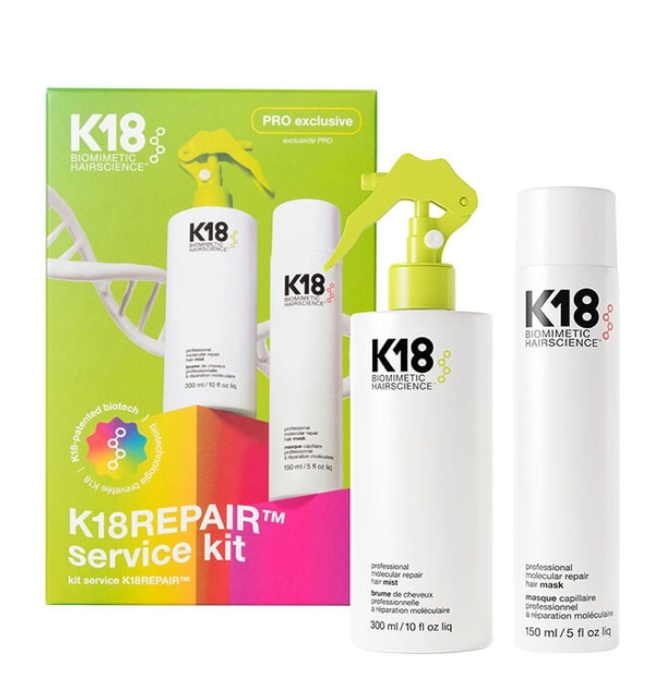 K18 Biomimetic Hair Science Repair Kit with bottles and box