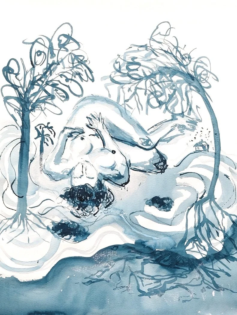 Submersion II: Inherited Room, 2025 | Ink and chalk on paper | 28cm x 36cm