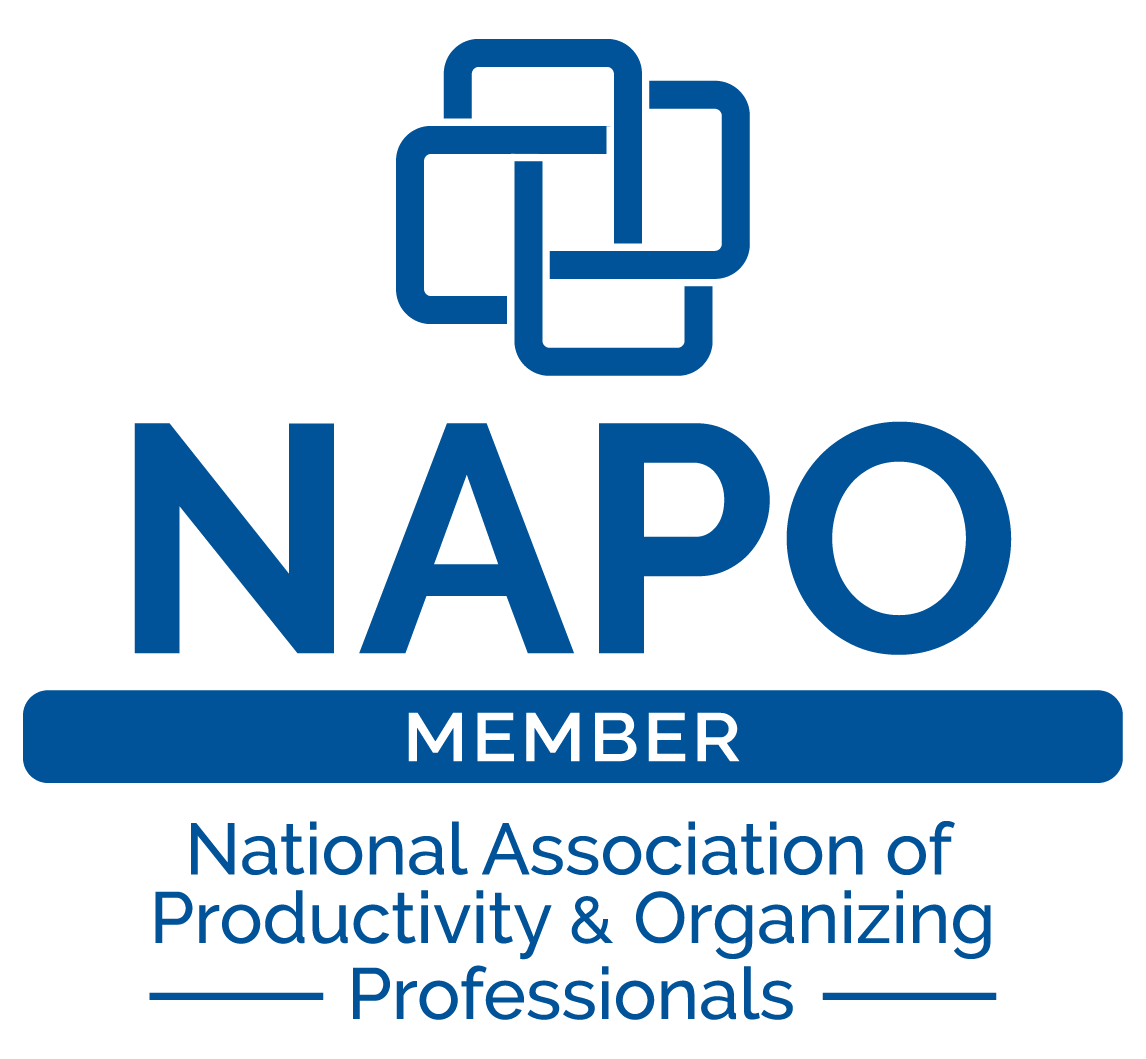 Blue logo with the words NAPO member national association of professional organizers