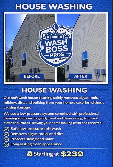 House washing service Lima Ohio before and after exterior cleaning Wash Boss Pros