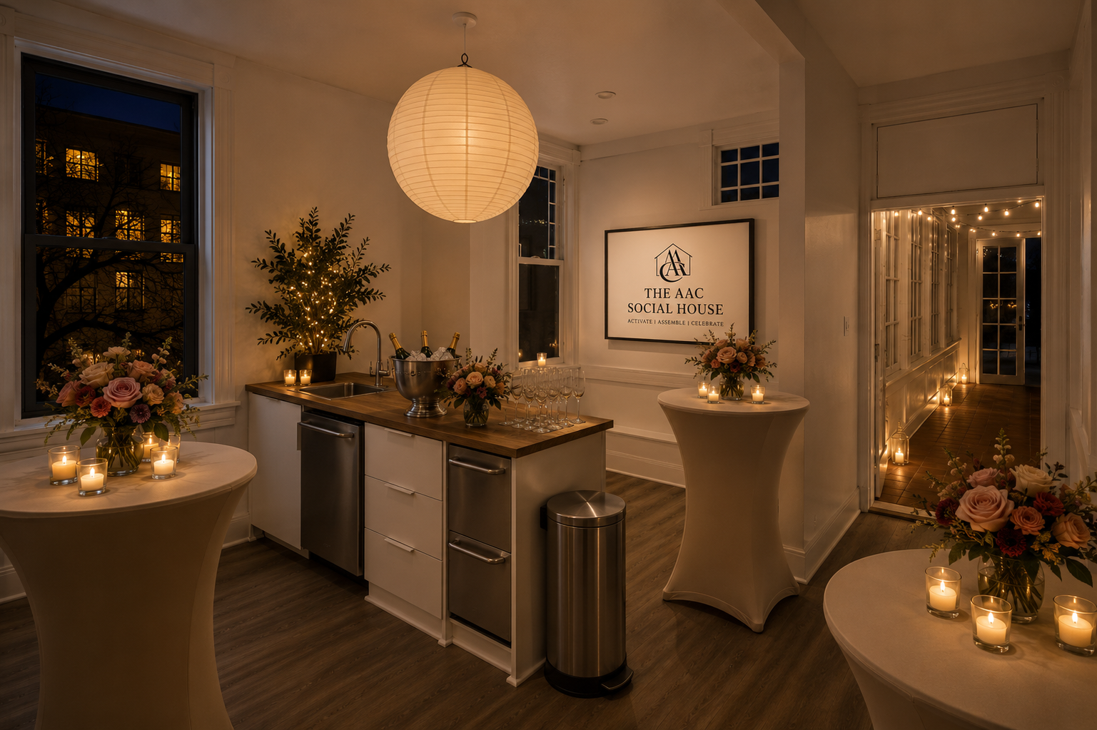 The Social | A flexible hospitality space designed for gathering, conversation, and connection. Ideal for cocktail hours, coffee service, networking, and catered experiences. *Styled Inspiration*