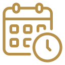 A calendar icon with a clock next to it.