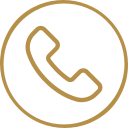 Phone receiver icon with a gold outline on a black background
