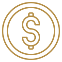 Gold coin with dollar sign in the center
