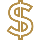 A stylized dollar sign symbol in gold or bronze color.