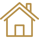 Simple line drawing of a house with a chimney.