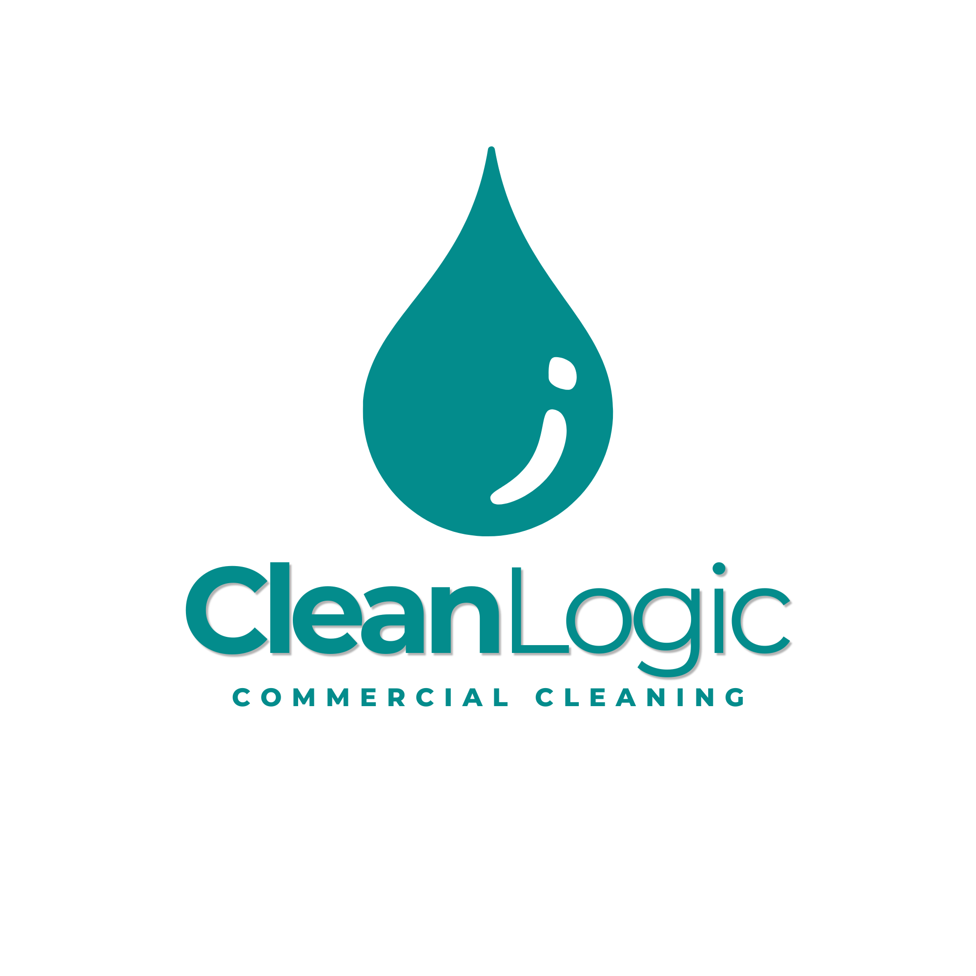 Logo for Clover Clean, a commercial cleaning company, featuring a teal droplet with a small white highlight and the company name underneath.