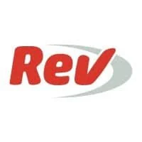 Rev logo in red with a gray swoosh underneath. Which you can use to do a side hustle.