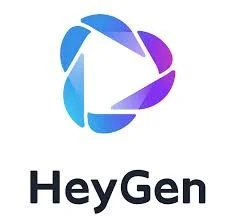 HeyGen logo with a multicolored circular design above the text. Which is the logo of the AI tool HeyGen.