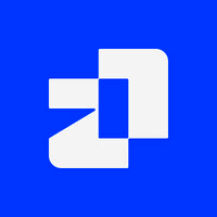 A blue background with a white geometric logo consisting of interlocking shapes. Which is the logo of the AI tool 21st.dev