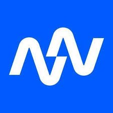 Blue background with a white logo resembling a stylized heartbeat or wave. Which is the logo of the AI tool Autopod.fm