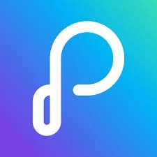 White lowercase 'p' with an extended curved tail on a blue to green gradient background. Which is the logo of the AI tool Presentations.ai