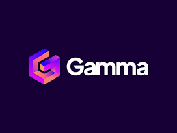 Gamma logo with purple, pink, and blue geometric 3D cube and the word 'Gamma' on a dark background. Which is the logo of the AI tool Gamma.