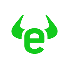 A green logo featuring the lowercase letter 'e' with horns, which is the logo of eToro. Which you can use to do a side hustle.